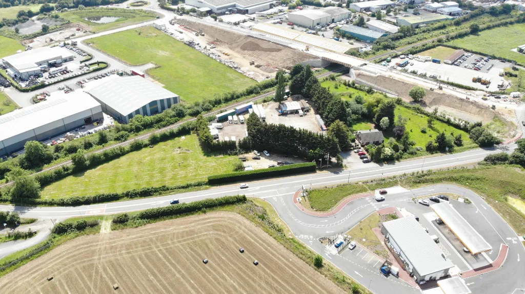 Aerial view showing the Orchard Nurseries site and access road at Pinvin, Worcestershire
